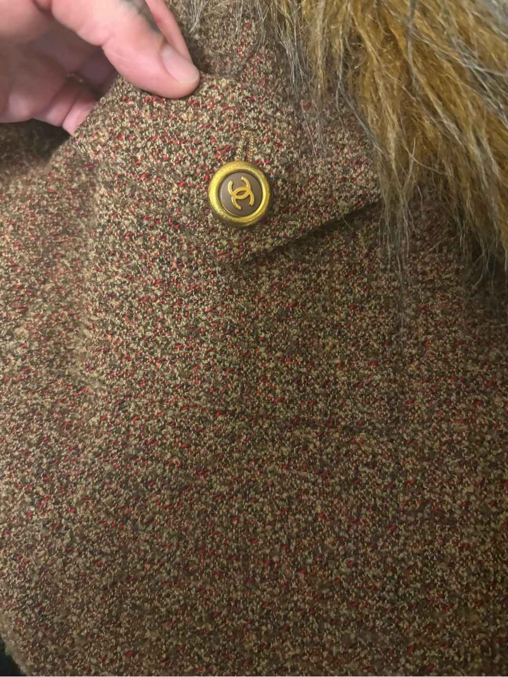 CHANEL Fur Long Coat Tweed Brown FR 36 - Picture 7 of 11